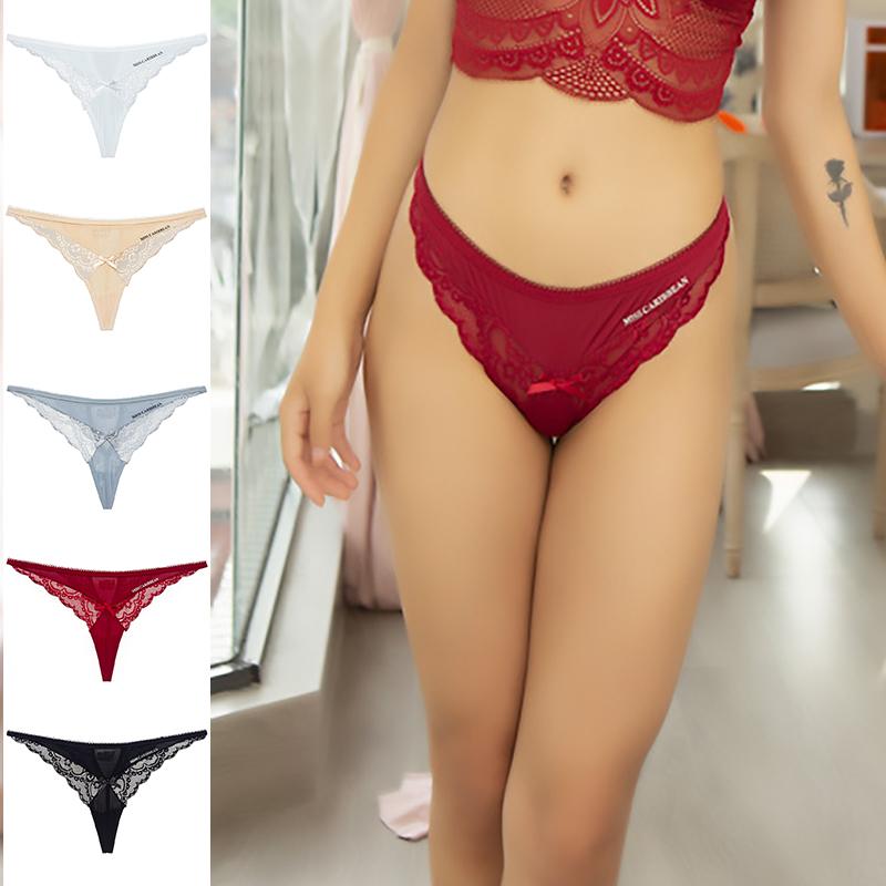 

Women's Panties Women Lace Triangle Low Waist Cotton Breathable Thong Sexy Ice Silk Briefs Shorts Lingerie Fitness Sleepwear UnderwearWomen'