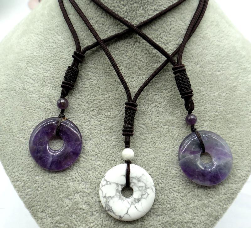 

Pendant Necklaces 30mm Natural Stone Quartz Crystal Tiger Eye Opal Turquoises Aventurine Donut Charms For Diy Jewelry Making Necklace A6Pend