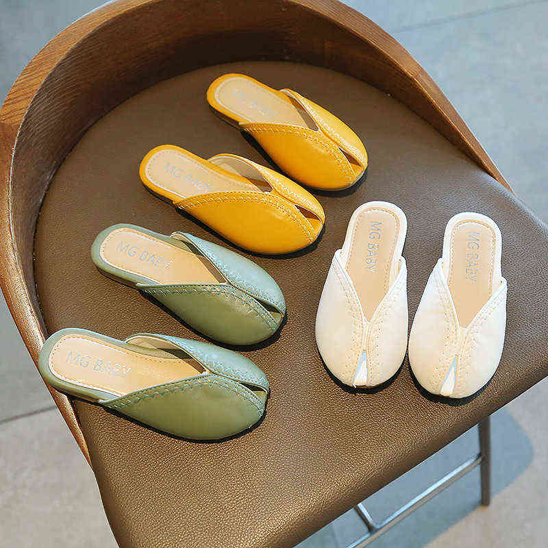 

2021 Girls Slippers Fashion Baotou Sandals Solid Color Cow Muscle Kids Flip Flops Soft Toddler Slides Non-Slip Children's Shoes G220415, Green