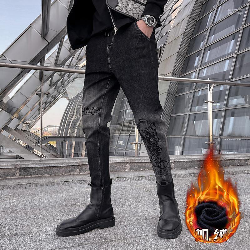 

Men's Jeans Winter Thermal Warm Flannel Stretch Mens Quality Fleece Pants Straight Flocking Trousers Denim Jean Heat22, Black