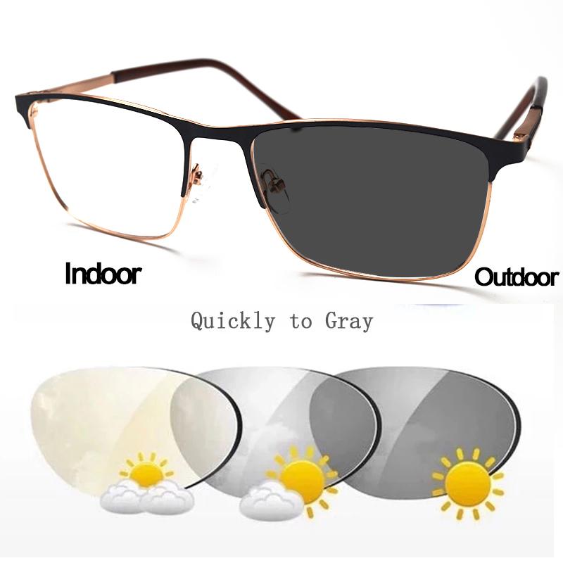 

Sunglasses Men Bussiness Titanium Square Frame Pochromic Ultra Light Half Myopia Glasses Nearsighted EyewearSunglasses