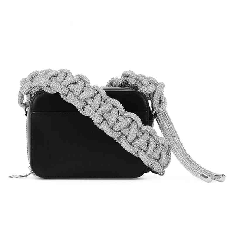 

Big Pleated Rhinestone Chain Crossbody Bag for Women Sparkling Crystal Square Shoulder Purse Luxury Party Evening Handbag 220616