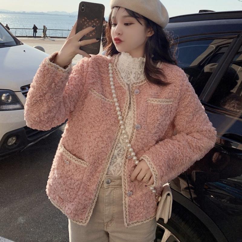 

Women's Jackets 2022 Korean Fashion Elegant Temperament Versatile O Neck Single Breasted Multi-pocket Design Loose Casual Jacket, Pink