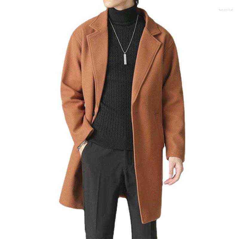 

Men's Wool & Blends 4-color Autumn Winter Medium Length Coat/single Breasted Casual Man Blended Long Windbreaker/high-quality Coat Kend22 T220810, Coffee