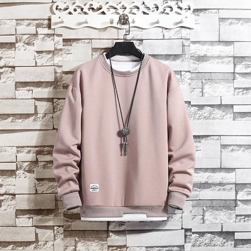 

Men's Hoodies Fake Two Piece Men Loose Trendy Student Unique High Street Pullover Fashion Personality Patchwork O-Neck Clothin Imon22, F pink