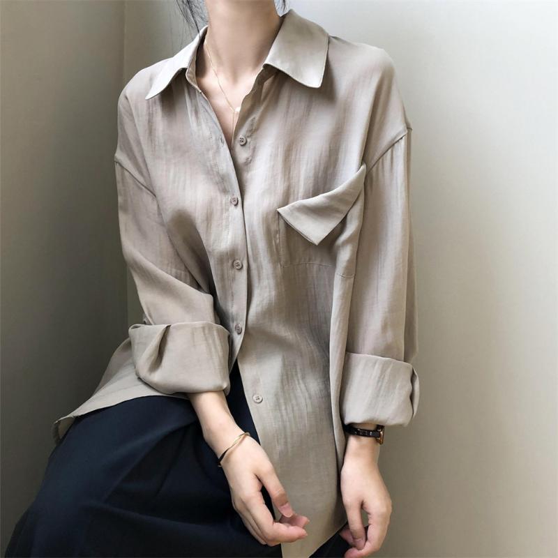 

Women's Blouses & Shirts HziriP 2022 Work Wear OL Plus Size Lapel Loose All Match Autumn Office Lady Streetwear Solid Stylish Femme Tops, Green