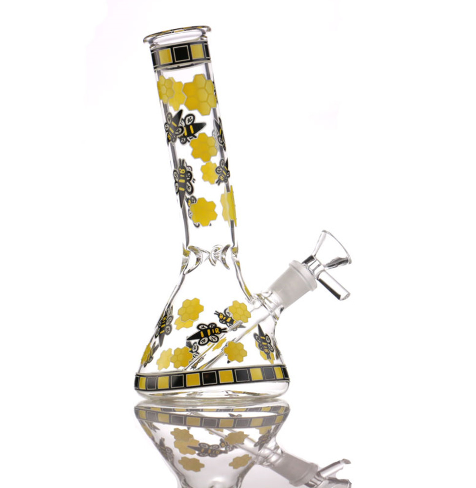 

Honeybee drawing mini bottom beaker bong 7.6" oil rig Bubbler smoking Hookahs wholesale beaker 4colors