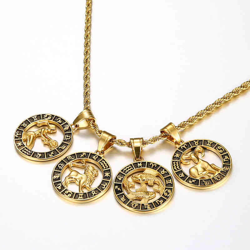 

12 Zodiac Sign Horoscope Pendant Necklaces for Mens Womens Gold Aries Leo 12 Constellations Dropshipping Necklace Jewelry