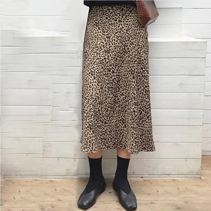 

Summer Leopard Print Skirt High Waist Sexy Long Skirts Harajuku Streetwear Thin Section Aline Skirt faldas jupe Y200326, Beige