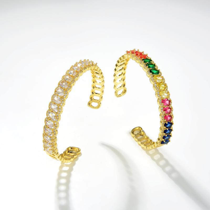 

Bangle Rainbow Cubic Zirconia Female Adjustable For Women Dainty Chunky Gold-color Cuff Band Bangles Fashion JewelryBangle