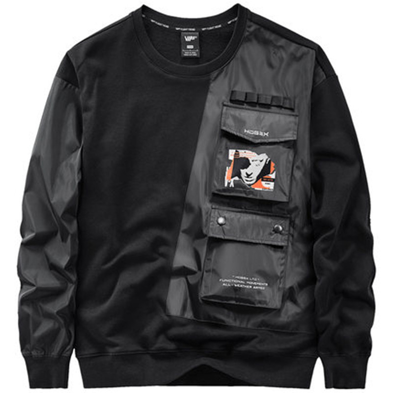 

Men's Fashion Hi Street Techwear Hoodie Streetwear Hip Hop Tactical Sweatshirt With Pocket Patchwork Personality Tops 220816, 101