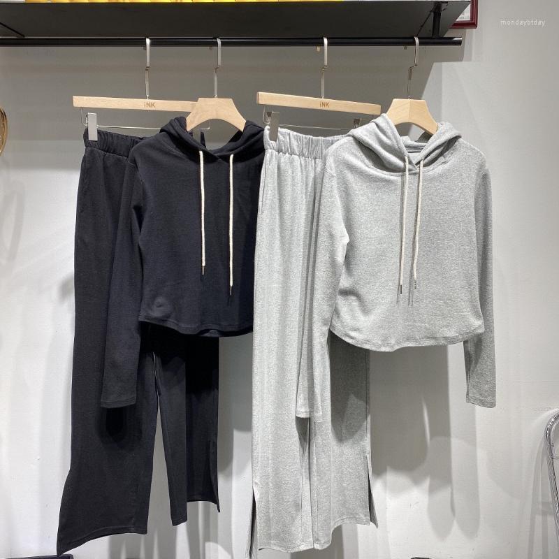 

Women' Two Piece Pants 2022FW Autumn Women Hooded Grey Hoodies Tops Casual Long Trouse Female Fashion Suits Sets 2 Color Ddxgz2v 11.21, Black