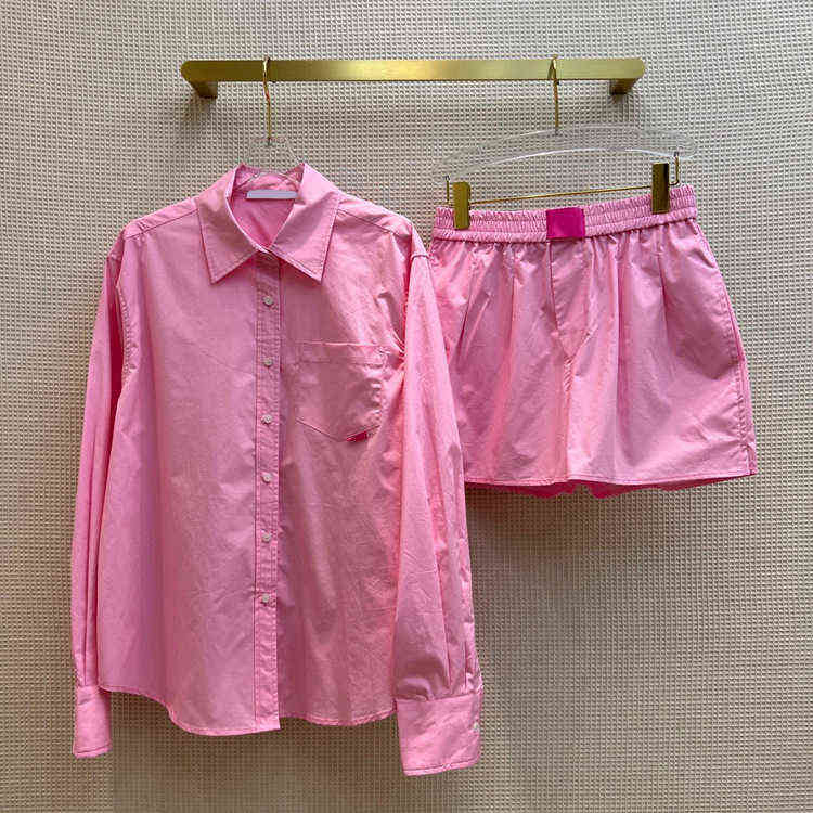 

casual sports suit solid color loose long sleeve shirt elastic shorts two-piece set women' summer high-end, Green