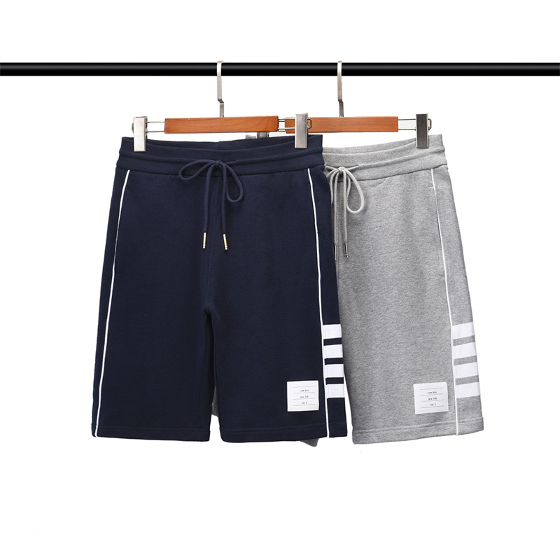 Coton Men's Shorts Nouveaux sports lâches Coux de fil imprimé rayé Fil quatre barres Couple féminin Pantalon recadré # S-XXXL