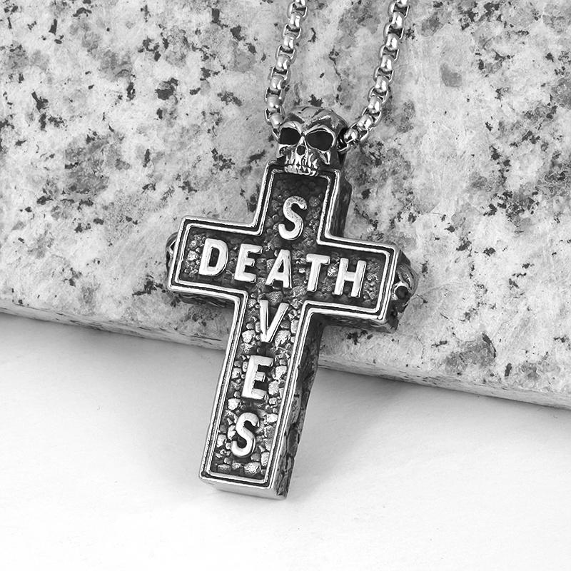 

Pendant Necklaces Drop Cool Mens Stainless Steel Cross Necklace Skull Retro Gothic Punk Style Monster Jewelry GiftPendant