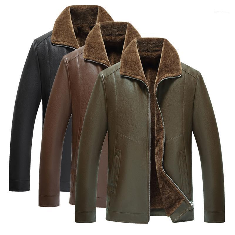

Men's Fur & Faux Middle-aged Jacket Plus Velvet Pu Casual Leather And In One Korean Clothing Men Winter Coat