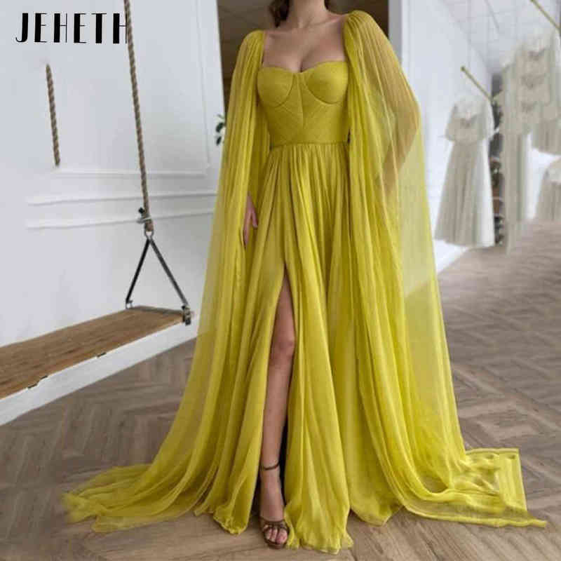 

JEHETH Yellow Long Cape Sleeves Chiffon Bohemian Prom Dresses 2922 Backless Square Neck Side Split Party Gowns Plus Size 220609, Red