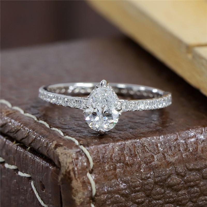 

Cluster Rings RandH 8 5mm 1.0 Pearl Cut Full Band Solitaire Moissanite For Women's Wedding Anniversary 18K Solid White Gold RingCluster