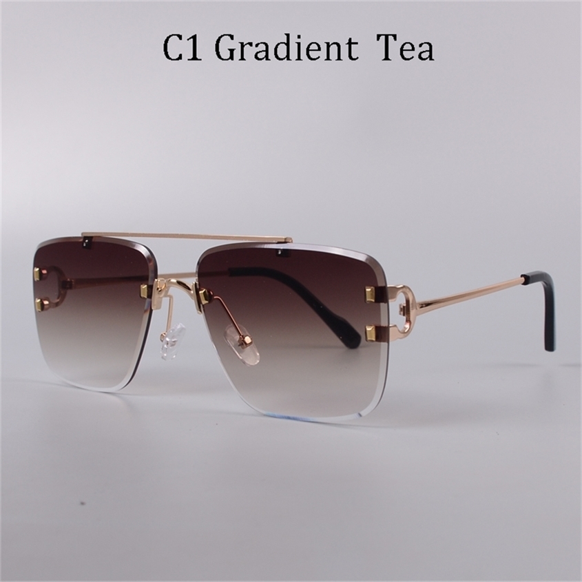 Lunettes de soleil pour hommes, cadre en métal, verres carrés sans monture avec de grandes lentilles, design, fard à paupières pour hommes, nouve