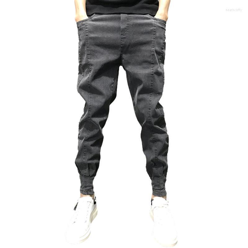 

Men's Jeans Idopy Harem Zippers Vintage Washed Drop Crotch Loose Fit Elastic Waist Drawstring Solid Denim Joggers For ManMen's Heat22, Blue