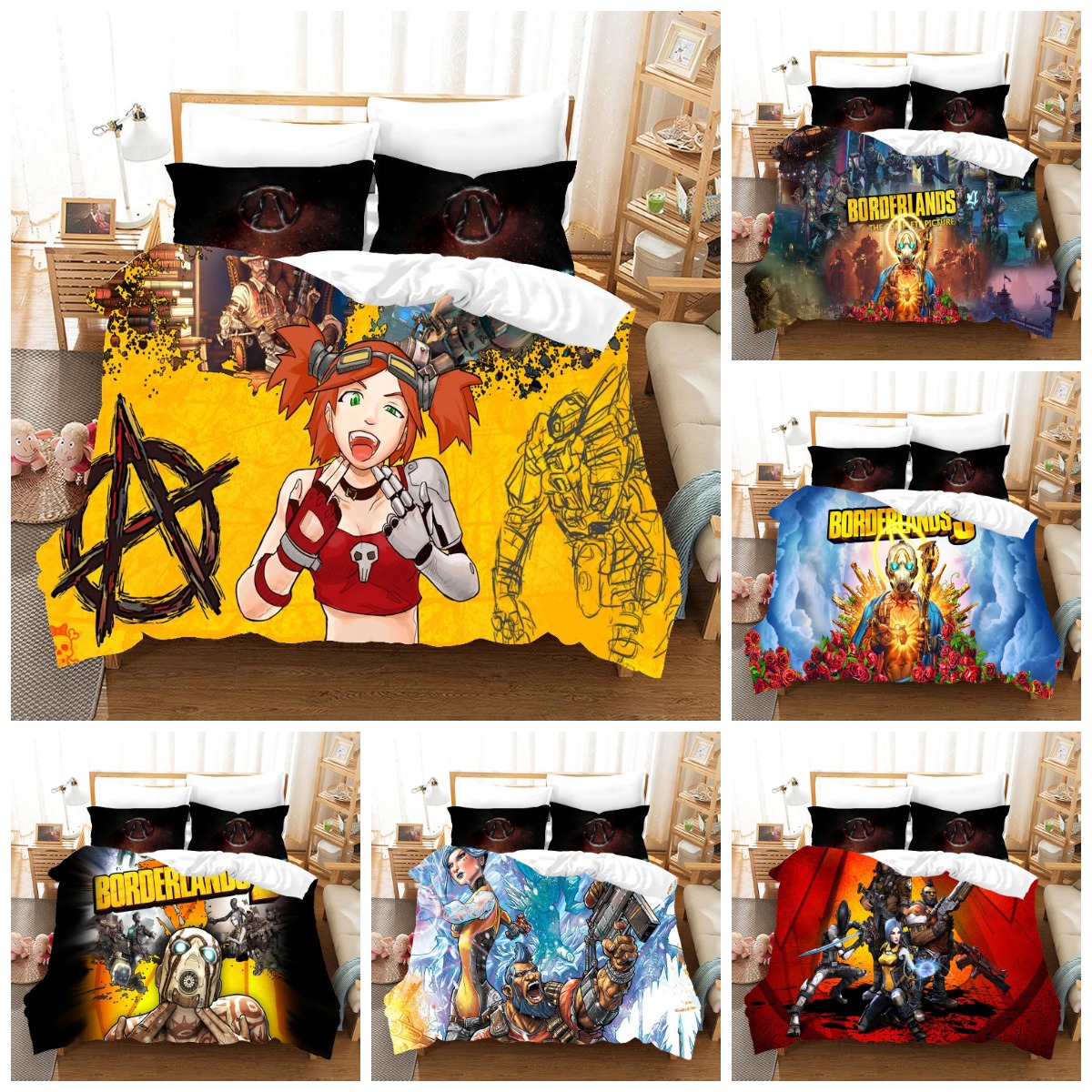 

Borderlands Theme Anime Cartoon Duvet Cover with Pillowcase Polyester Skin-Friendly Breathable Fabric Kids Anime Comforter 3D Bedding Sets Bedroom Adornment, Borderlands-07