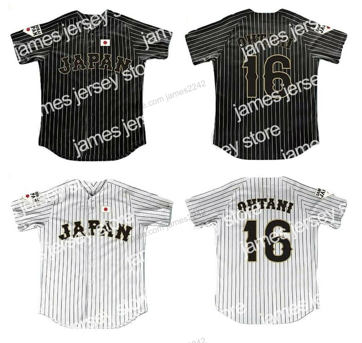 

New Custom Japan Samurai 16 Shohei Ohtani Movie Baseball Jersey Double Stitched Any Name and Number Black White Stripe Pinstriped Top Quality