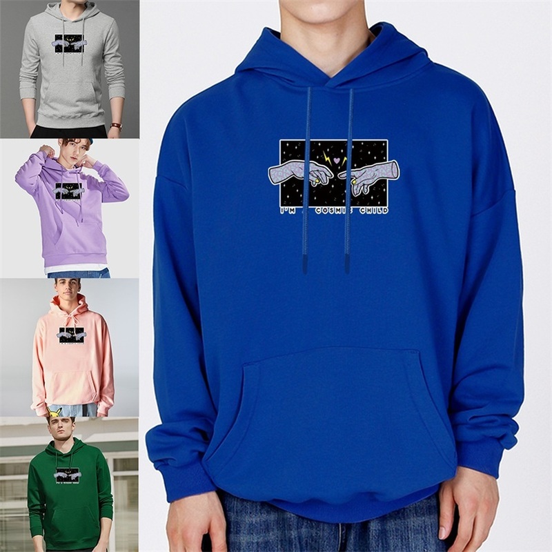 

Hoodies Men Casual Pullover Pocket Sweatshirts Long Sleeve Hand Printing Sweatshirt Drawstring Fashion Clothes Top Streetwear 220816, Purple