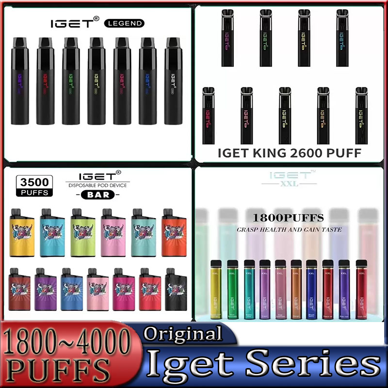 

100% Original IGET LEGEND KING bar MAX XXL Plus DUAL Electronic Cigarettes Disposable Vape 4000 3500 2600 1800 Puffs 12 8 7 4.8mL1500 950mAh