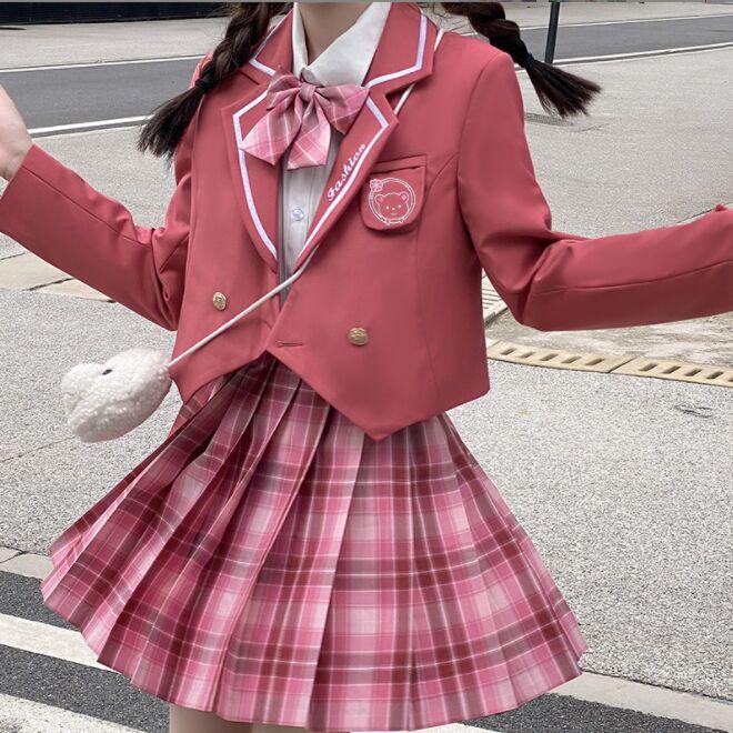 Ensembles de vêtements pour femmes, Style Preppy japonais, doux et mignon, uniforme de classe de lycée Kawaii, robe d'étudiant, Blazer, Badge, vê