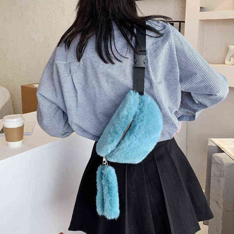

Fanny Packs Winter Women Waist Bag Fashion Plush Crossbody Bags Ladies Solid Color Faux Fur Waist Packs Shoulder Bag Rabbit Chest Pack 220613
