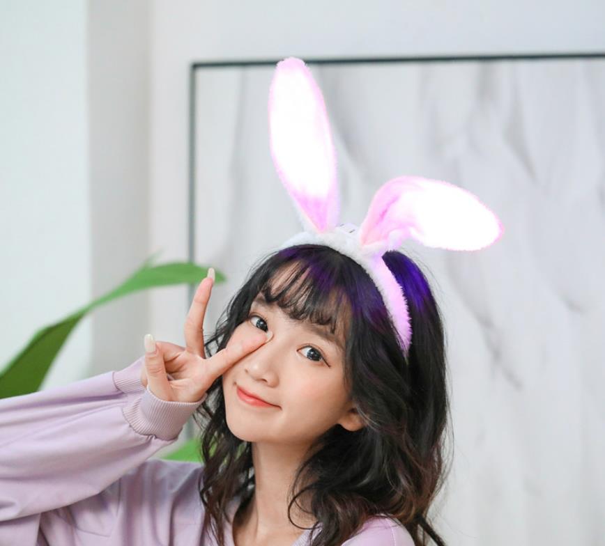 

Light up Bunny Ears Headband LED Plush Rabbit Easter Hairband Birthday Party Decoration Cosplay Christmas Halloween Party Accessories Pink White