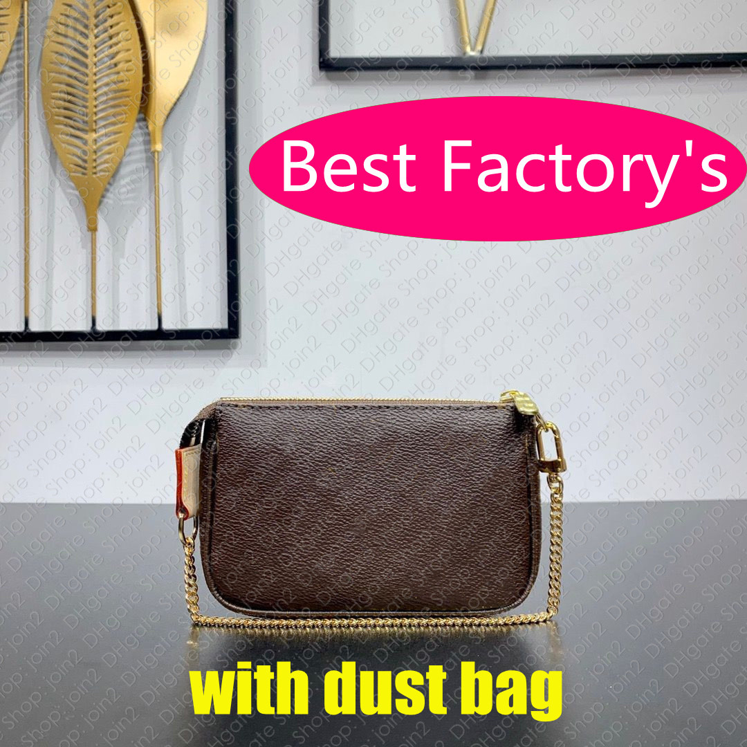 

N58009 M58009 Bag Designer Womens CANVAS Small Pouch Fashion Flowers Clutch Zippy Chain Phone Wallet Coin, Brown flowers canvas