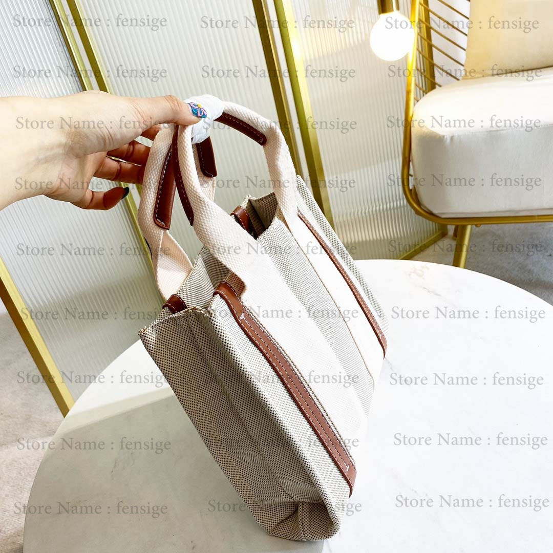 

Designer Woody Medium LOGO Shouder Bag Leather-trimmed Cotton Canvas Designers Luxury Tote Womens Summer Beach Shopping Bag