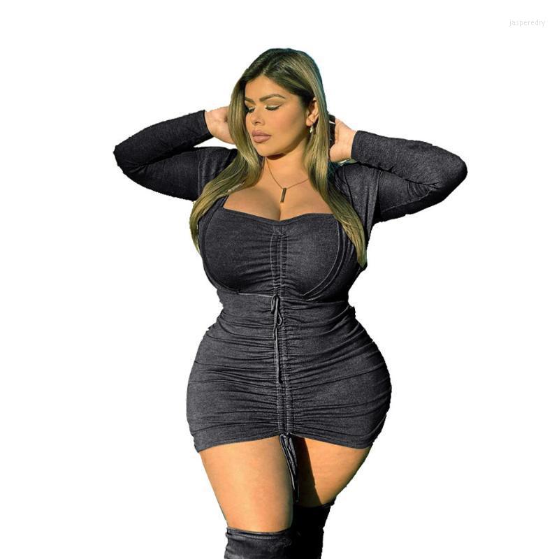 

Plus Size Dresses Fall Mini Dress Women Clothing Draped Sexy Party Bandage Long Sleeve Fashion Streetwear Wholesale DropPlus Jasp22, Beige