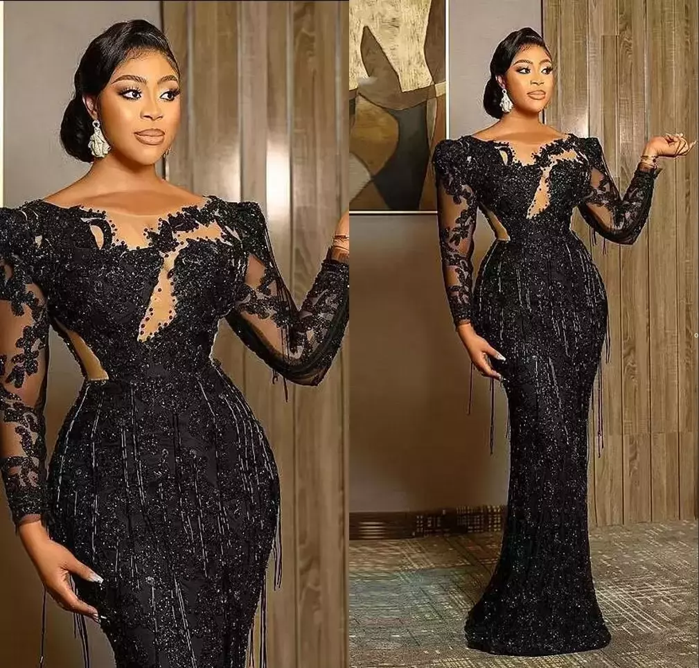 

Aso Ebi Arabic Plus Size Evening Dresses Black Luxurious Mermaid Prom Dress Lace Beaded Tassel Sheer Neck Formal Party Second Reception Gowns Robe de, Yellow