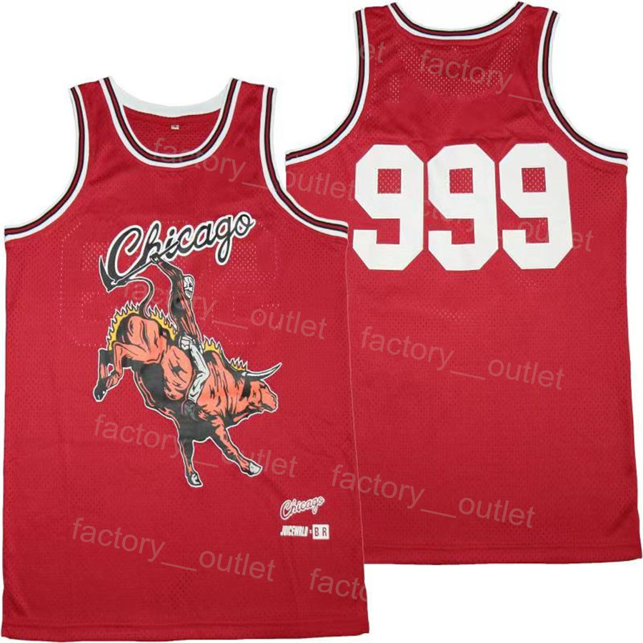 Film BR Remix Juice Wrld X 999 Maillot de basket-ball pour homme Rouge Team Couleur Broderie et couture Collège pour les fans de sport Université