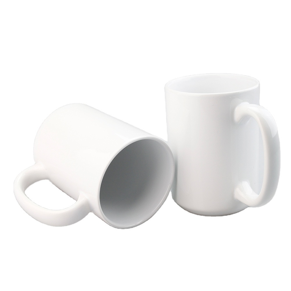 

15 oz Sublimation Blank Porcelain Mugs with Large Handle Heavy Duty White Classic Ceramic Mug Blanks for Coffee Cocoa and Tea