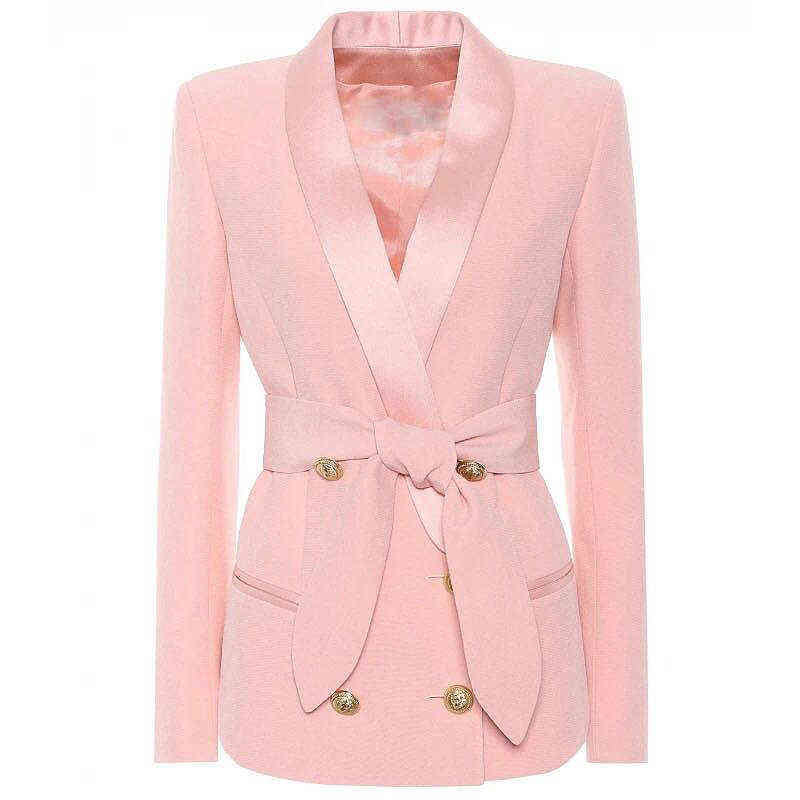 

High Quality Pink Black White Blazer Women New Designer Long Sleeves Double Breasted Jacket Formal Spring Clothes Women Blazer J220813
