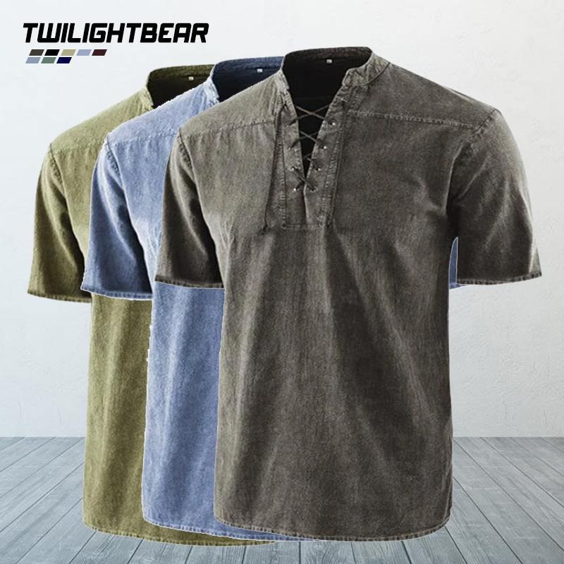 

Men's Casual Shirts Men Solid Short Sleeve Shirt Fashion Stand Collar Retro Clothing High Quality Leisure 3XL, Green