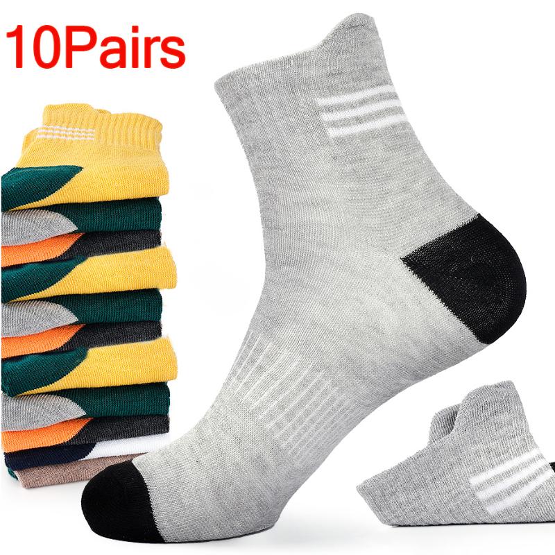

Men's Socks 10 Pairs Cotton Crew Stripe Men Sports Women Long Tube Sox Spring Autumn Soft Warm Breathable Elastic Ear-lifting Sock, Black