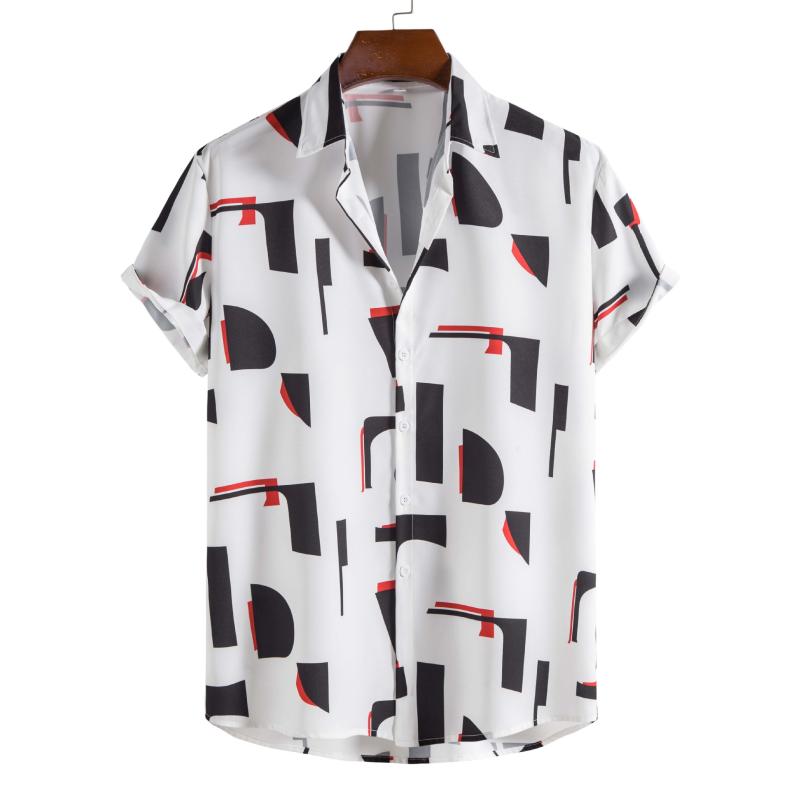 

Men' Casual Shirts Mens White Print Beach Hipster Summer Short Sleeve Hawaiian Shirt Men Party Holiday Vacation Button Up XXLMen, As picture show