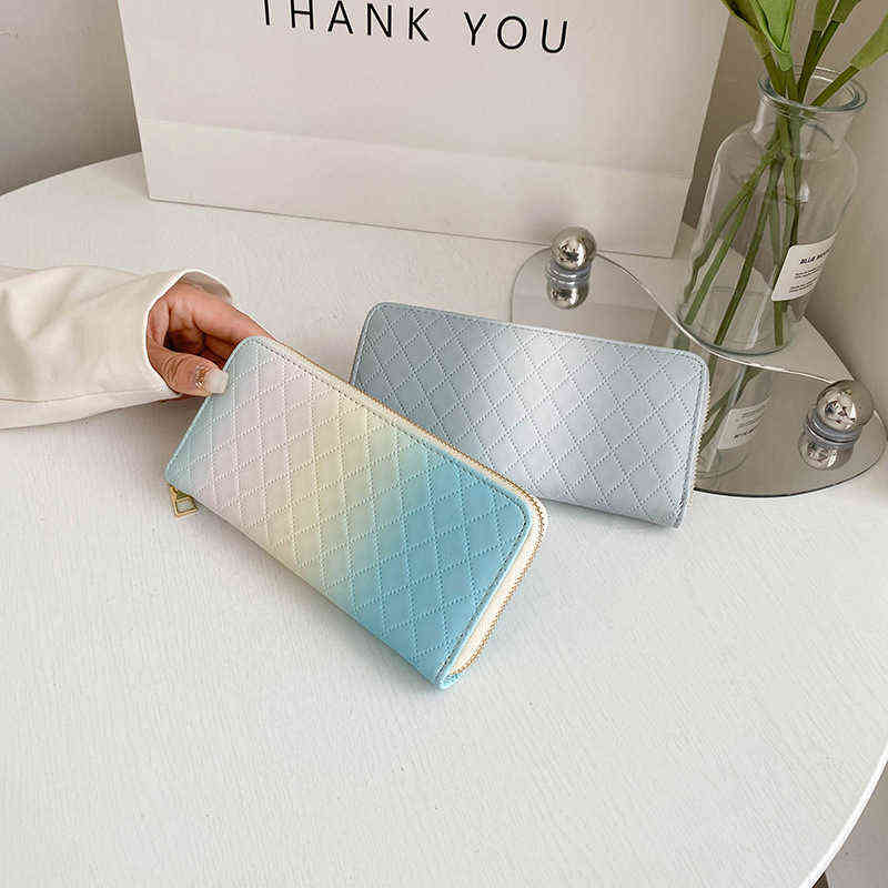 

Women's Wallet Korean Version Gradient Color Multi Card Slot Long Zipper Wallet Large Capacity Handbag Bags 220712, Blue