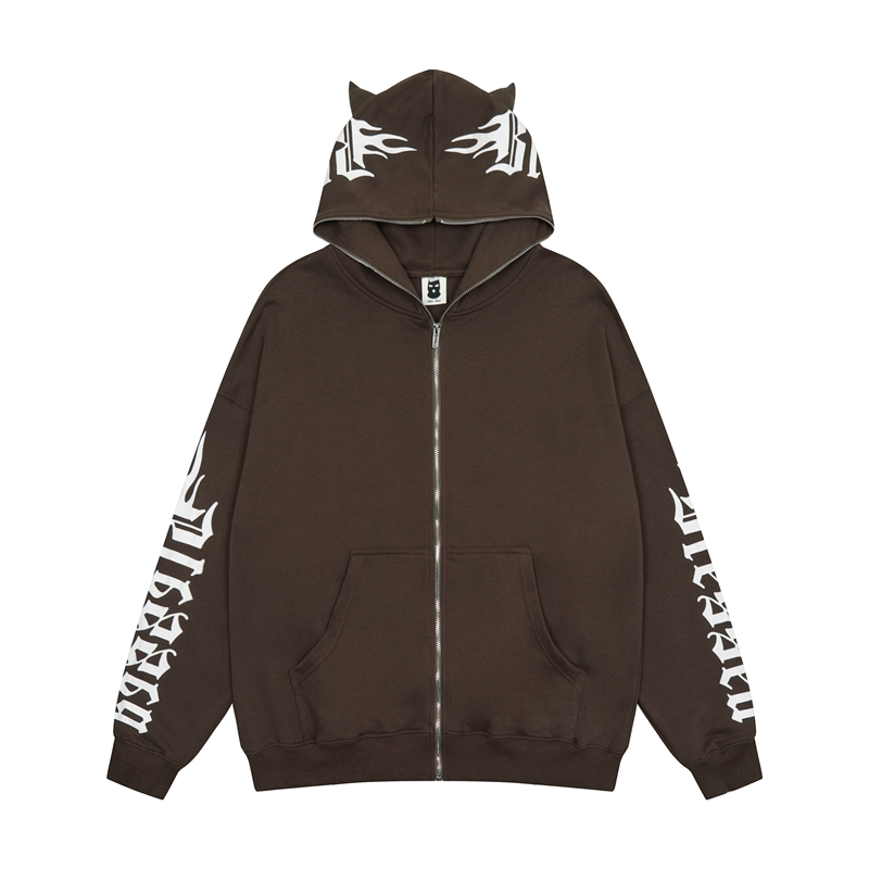 

Letter Print Terry Hoodies Men and Women Autumn Zipper Hooded Jackets