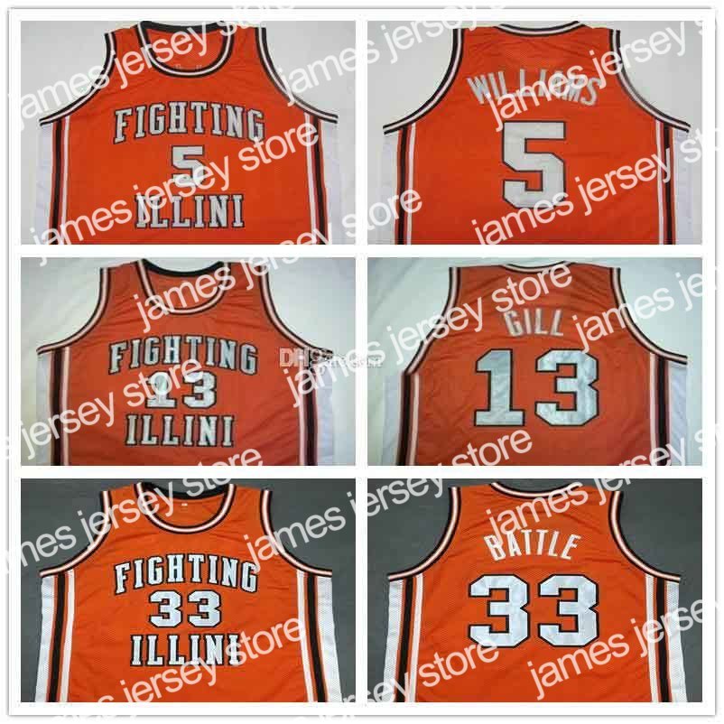 

New 5 Deron Williams #13 Kendall Gill #25 Nick Anderson #33 Kenny Battle Illinois Fighting Illini College Retro Basketball Jersey NEW Stitched, As show
