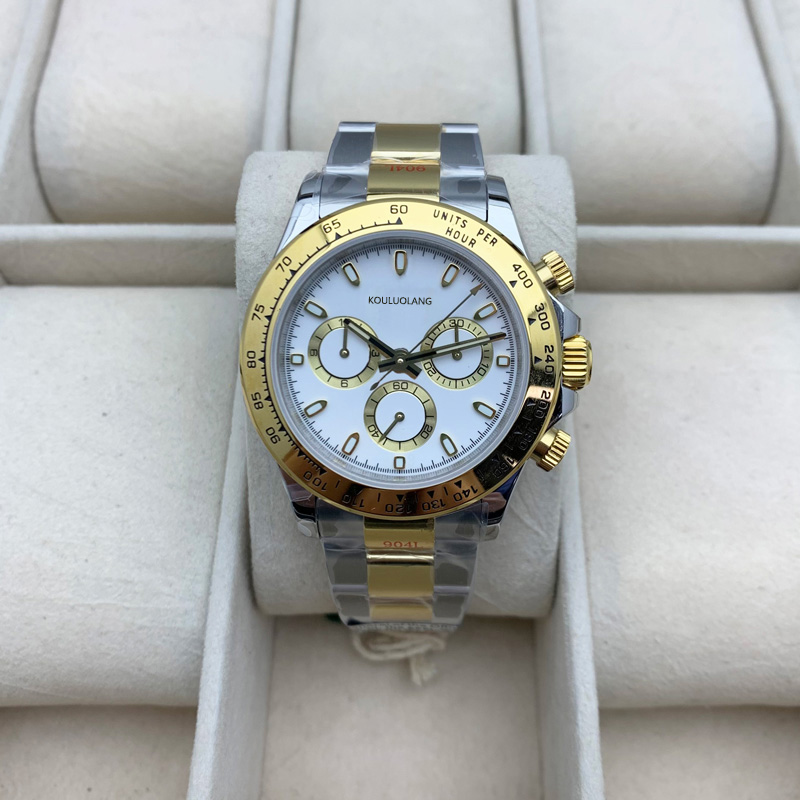 40mm Men's Mechanical Watch Sapphire Glass 7750 Movement Waterproof Luminous Luxury Brand Chronograph Gold White Black