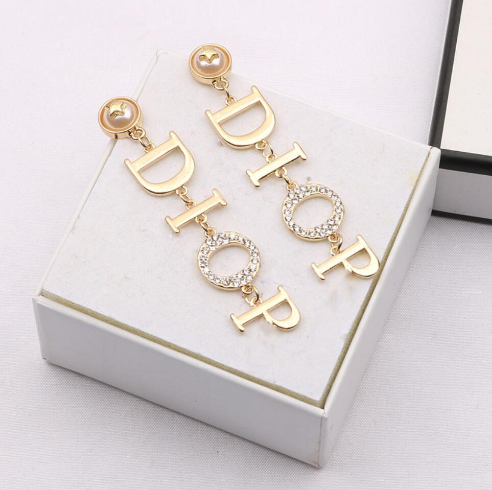 

20Style Designer Classic Earring Tassel Letter Stud 18K Gold Plated Long Dangle Drop Earrings Pearl Crystal Rhinestone Women Wedding Party Jewelry Accessories