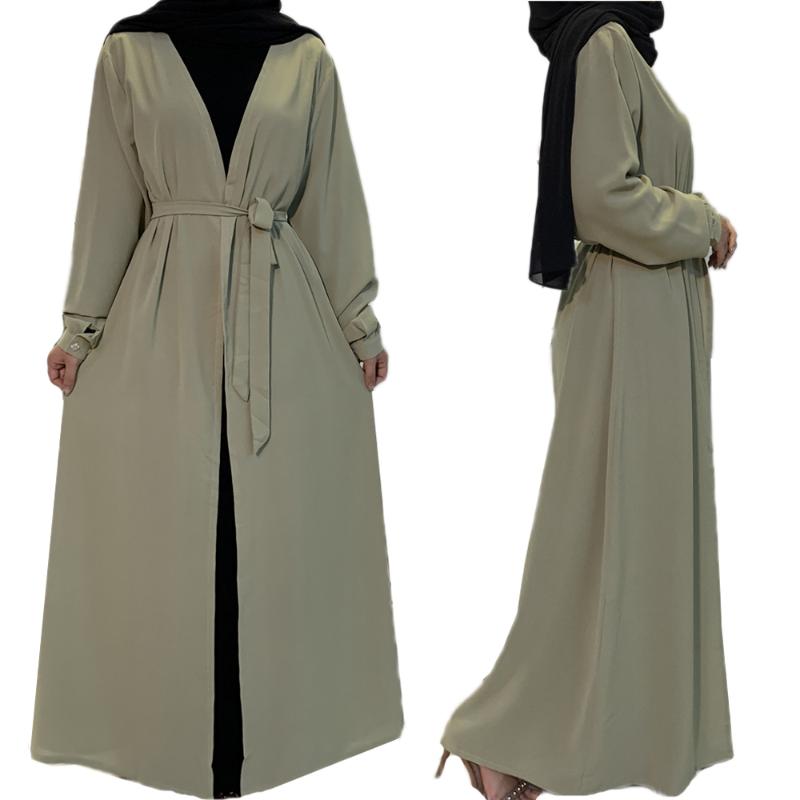 

Ethnic Clothing Abaya Muslim Women Long Sleeve Arab Maxi Robe Open Kimono With Belt Dress Islamic Ramadan Turkish Bangladesh FashionEthnic