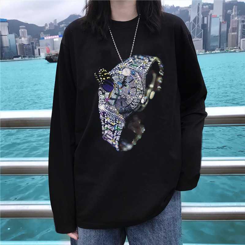 

Women's Hoodies & Sweatshirts 2022 Autumn Three-dimensional Fashion Watch Printing Men And Women Long-sleeved Tide Round Neck Personality, Black