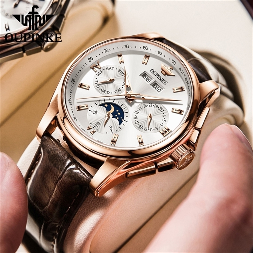 

OUPINKE Men luxury watch For Man mens Top Brand Mechanical Wrist Watches Sapphire Glass Waterproof Automatic Watch Men Gift Set 220622, Siliver