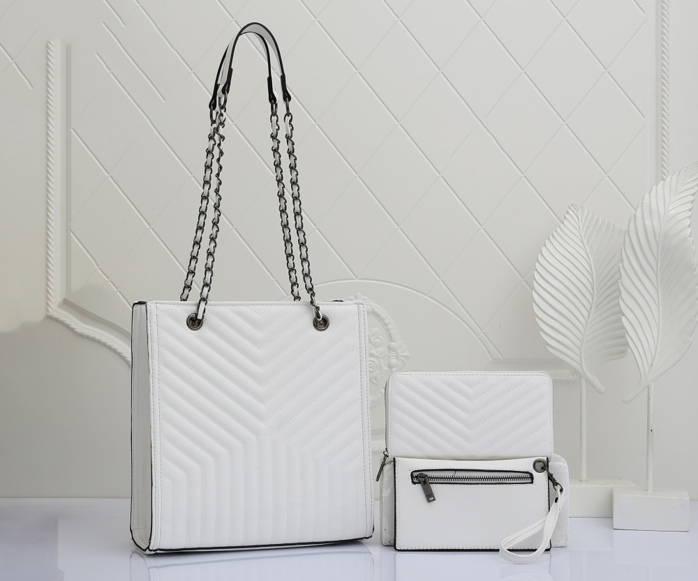

3 Piece Set Leather Shoulder Bags Wallet Purse Luxury Handbags Chain Bag Women Fashion Designers Bags Female clutch Classic High Quality Lady Handbag Sets, White